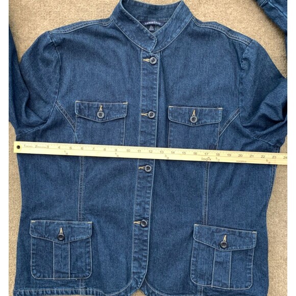 Lands End Jacket Womens XL Denim Barn Chore Cargo Shacket Field Outdoor Garden - Picture 5 of 11